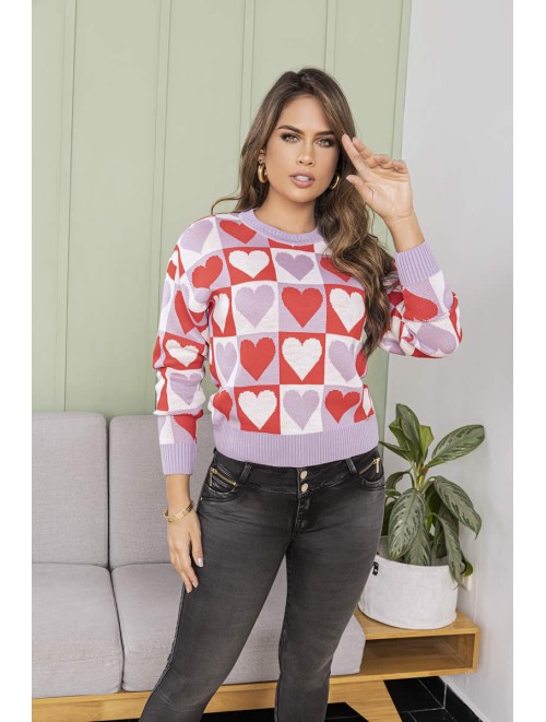 Colombian Knitted Hearts Sweater - Blm B-469