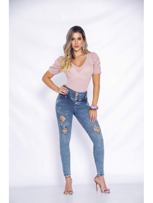 Colombian Jean Butt Lifter Ripped Effect Fabric | 700-1426