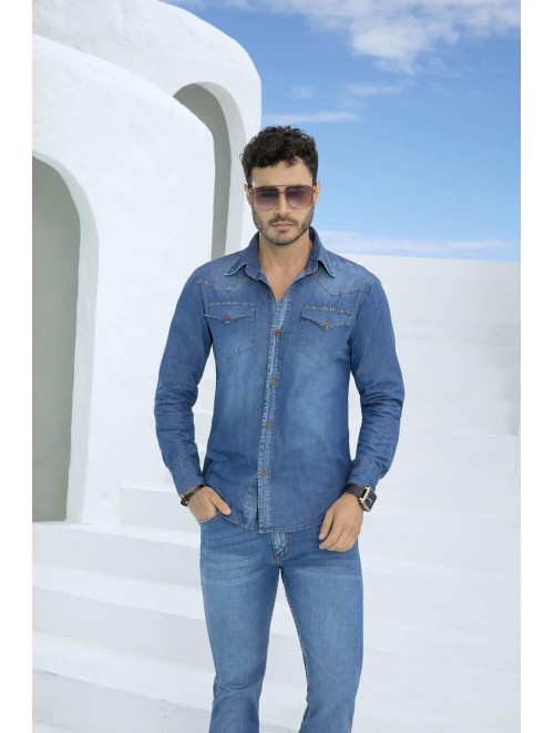 Chambray Fabric Shirt for Casual Occasions | B-505