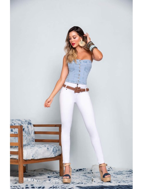 Elegant White Colombian Jean Includes Belt | SVN 700-1541