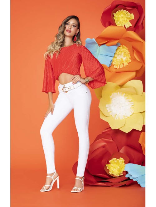 Elegant White Colombian Jean Includes Belt | SVN 700-1575