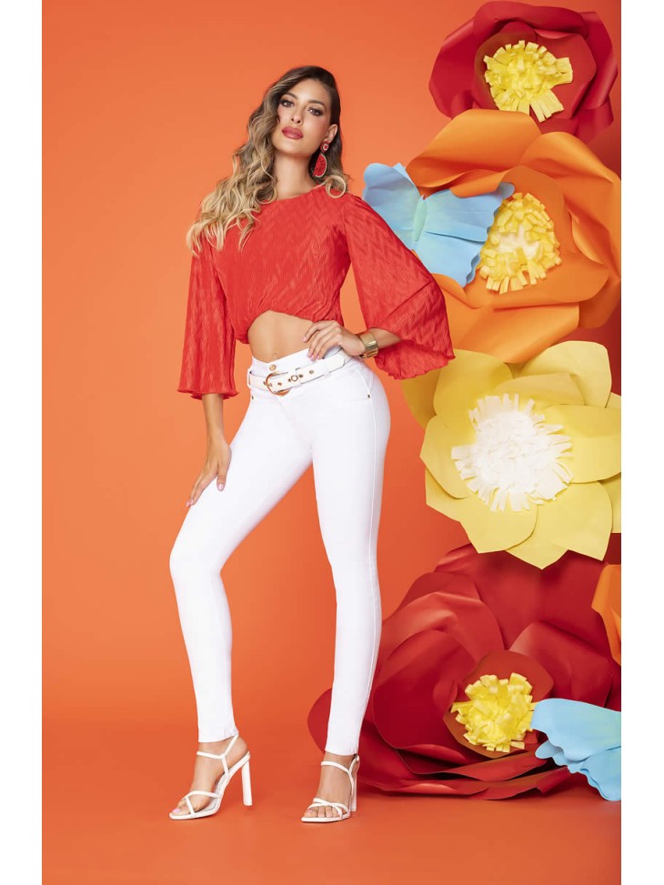 Elegant White Colombian Jean Includes Belt | SVN 700-1575