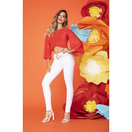 Elegant White Colombian Jean Includes Belt | SVN 700-1575