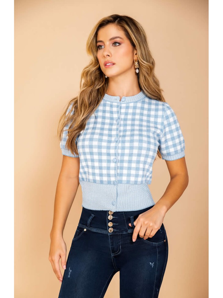 Cute Checkered Blouse for Women | V-030