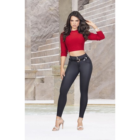 Jean Negro Efecto Cuero  | OFR - Lorna